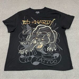 Ed Hardy Panther Graphic T Shirt Men XL Black Y2K Tattoo Streetwear
